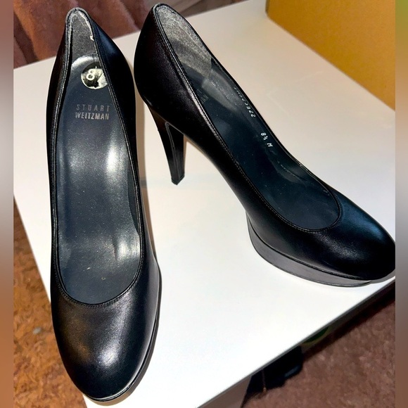 Stuart Weitzman women’s black platform leather heels 8.5 formal party - Picture 1 of 16